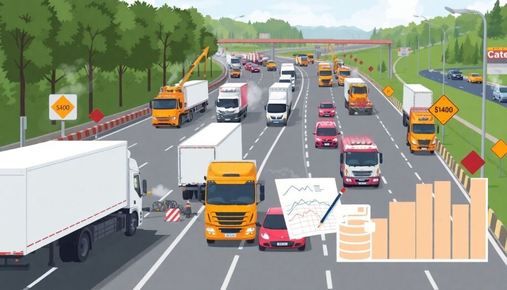 Безопасная езда в зоне ремонта дорог - иллюстрация