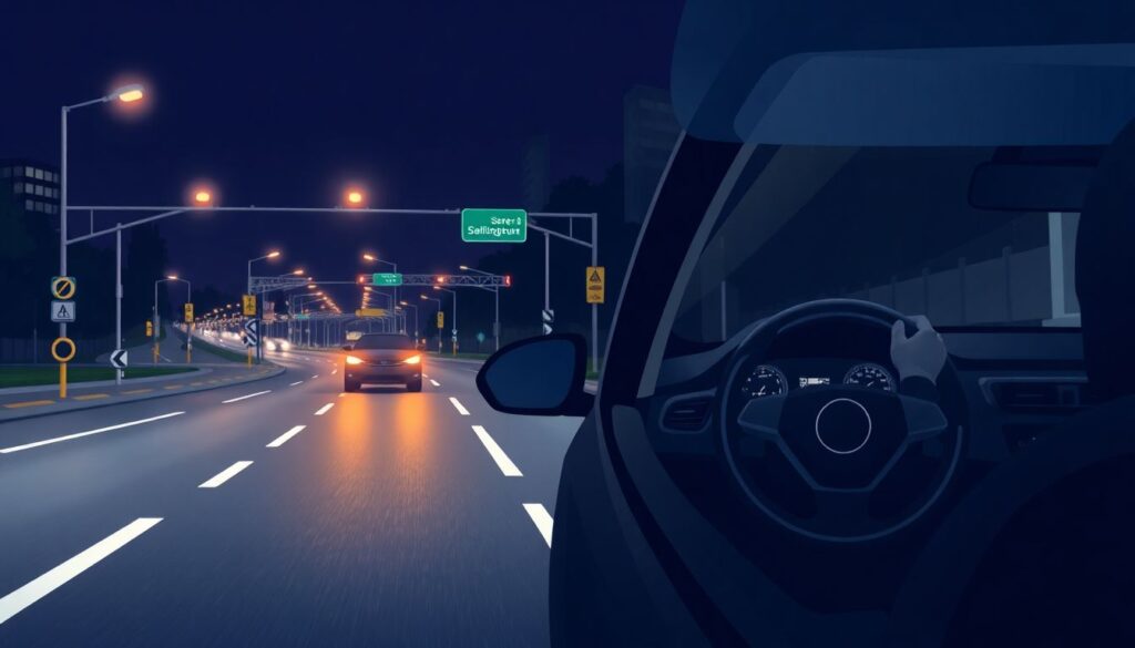 Безопасная езда в условиях ночной дорожной инфраструктуры - иллюстрация
