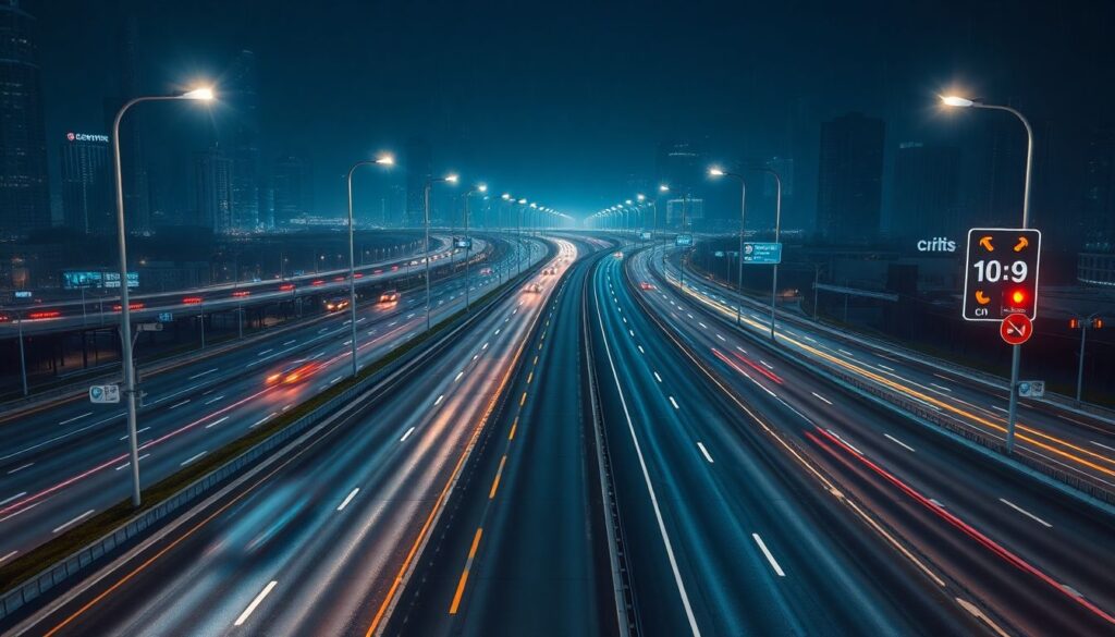 Безопасная езда в условиях ночной дорожной инфраструктуры - иллюстрация