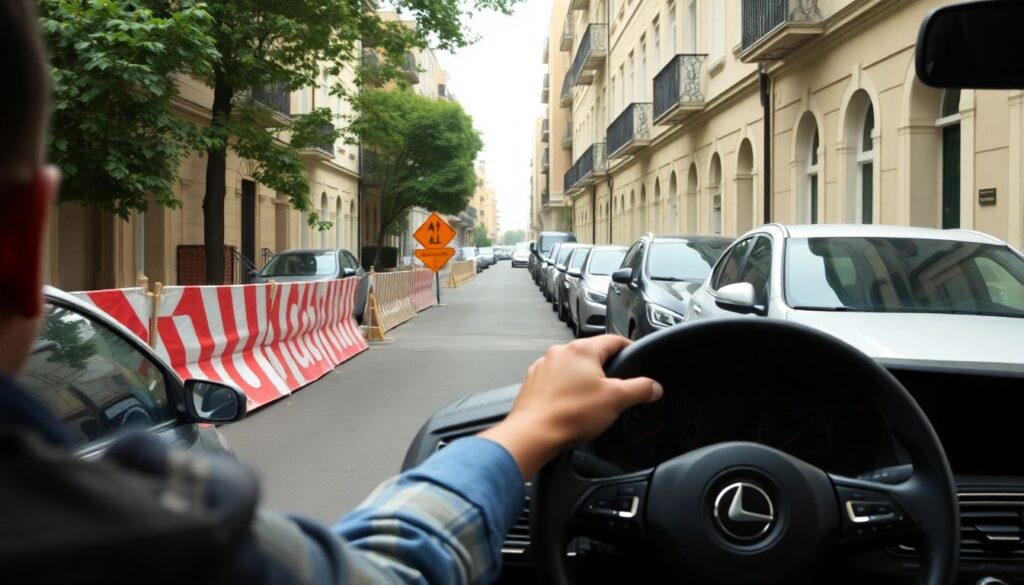 Безопасная езда на дороге в условиях ограниченной ширины полосы - иллюстрация